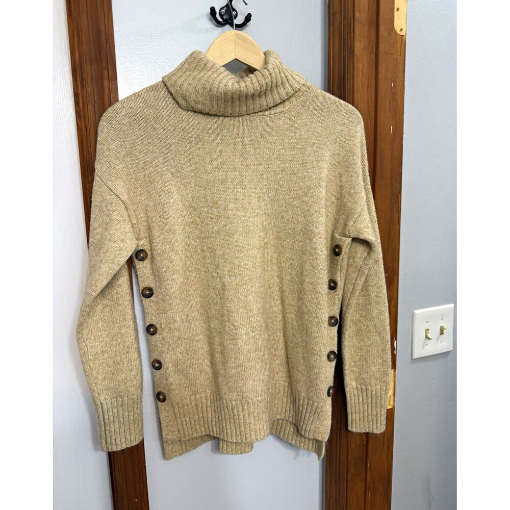 Cynthia Rowley Beige Solid Turtleneck Knit Pullover Sweater Button Side XS